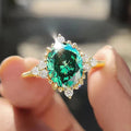 CAOSHI Custom Delicate Geometric Design Oval Green Crystal Cubic Zirconia Finger Rings for Bridal Vintage Engage Rings for Women