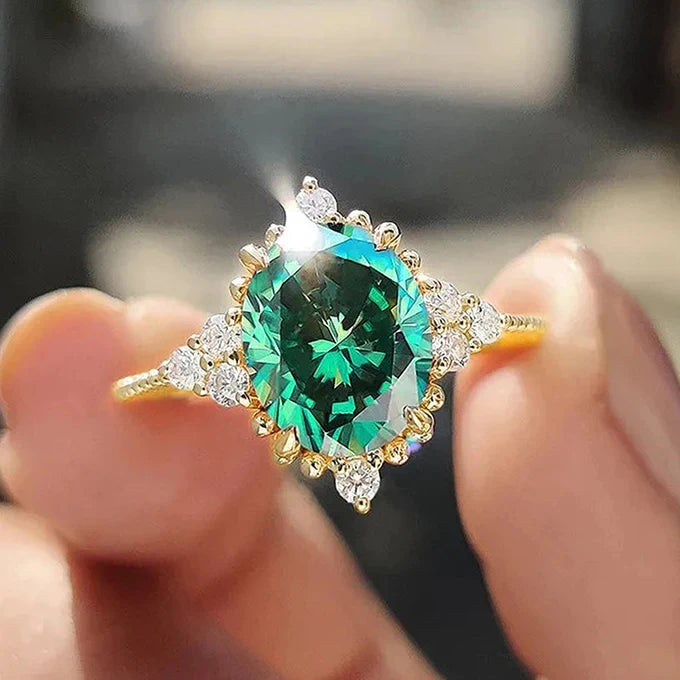 CAOSHI Custom Delicate Geometric Design Oval Green Crystal Cubic Zirconia Finger Rings for Bridal Vintage Engage Rings for Women