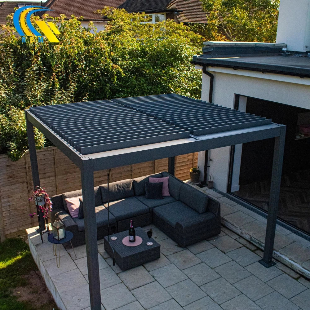 Aluminum Garden Pergola Gazebo Roof Sunshade Steel Structure Free Standing Outdoor Pvc Pergola With Led Light