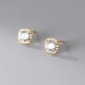 Square Zircon Earings Luxury Bridal Wedding 925 Sterling Silver Gold Plated Studs Earrings Fine Jewelry for Women