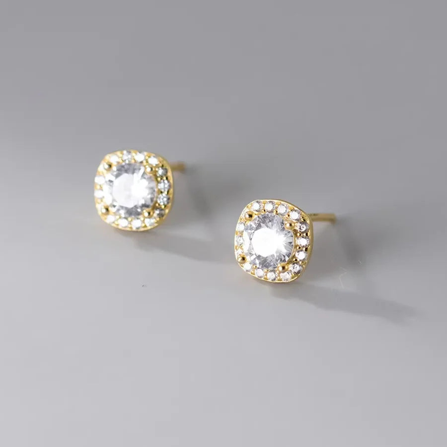 Square Zircon Earings Luxury Bridal Wedding 925 Sterling Silver Gold Plated Studs Earrings Fine Jewelry for Women