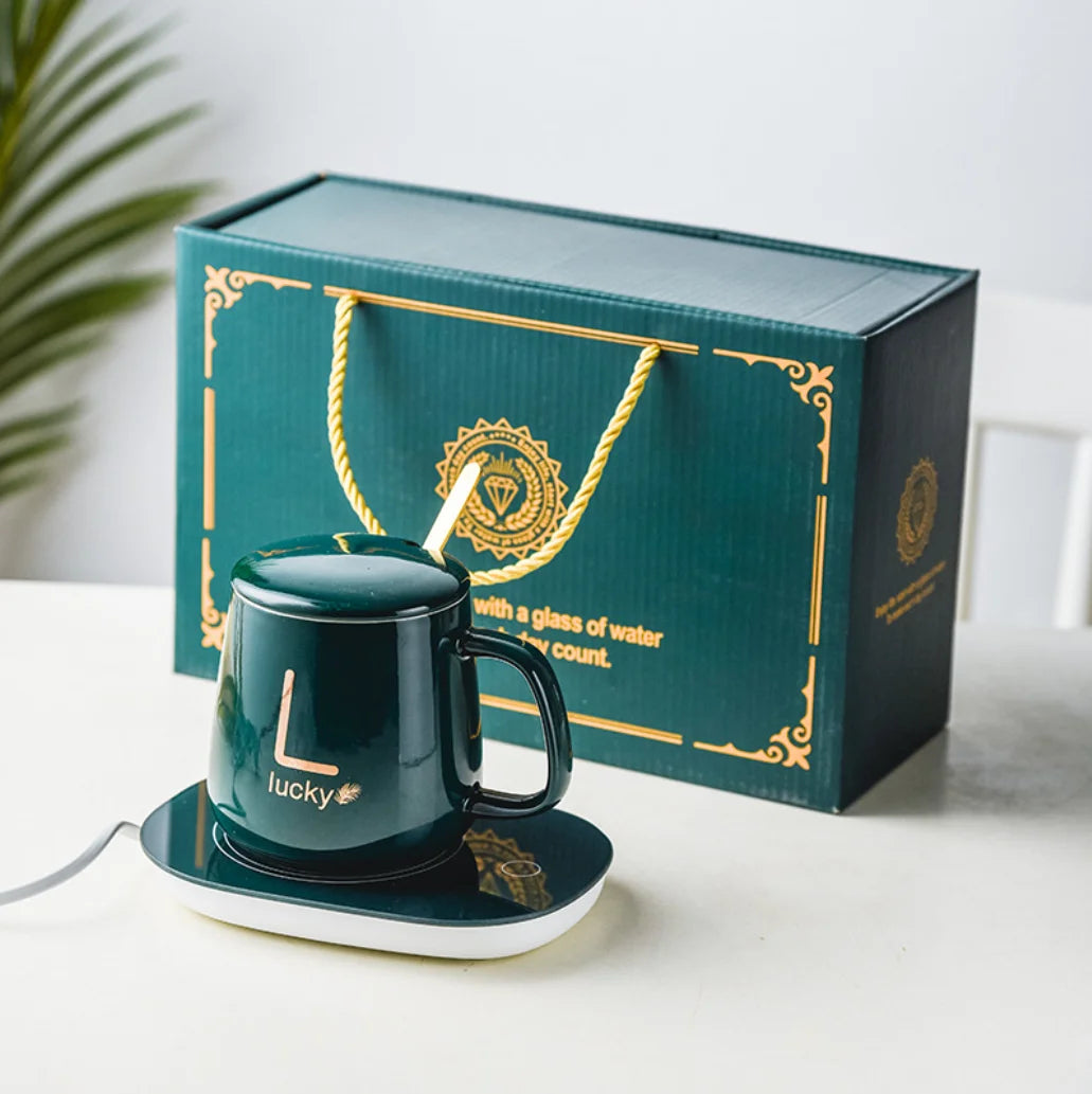 Lucky Ceramic Coffee Cup Customized logo 55 Degree Mug Heating Thermostat Cup for Office Desk Use by Electric Beverage Warmer