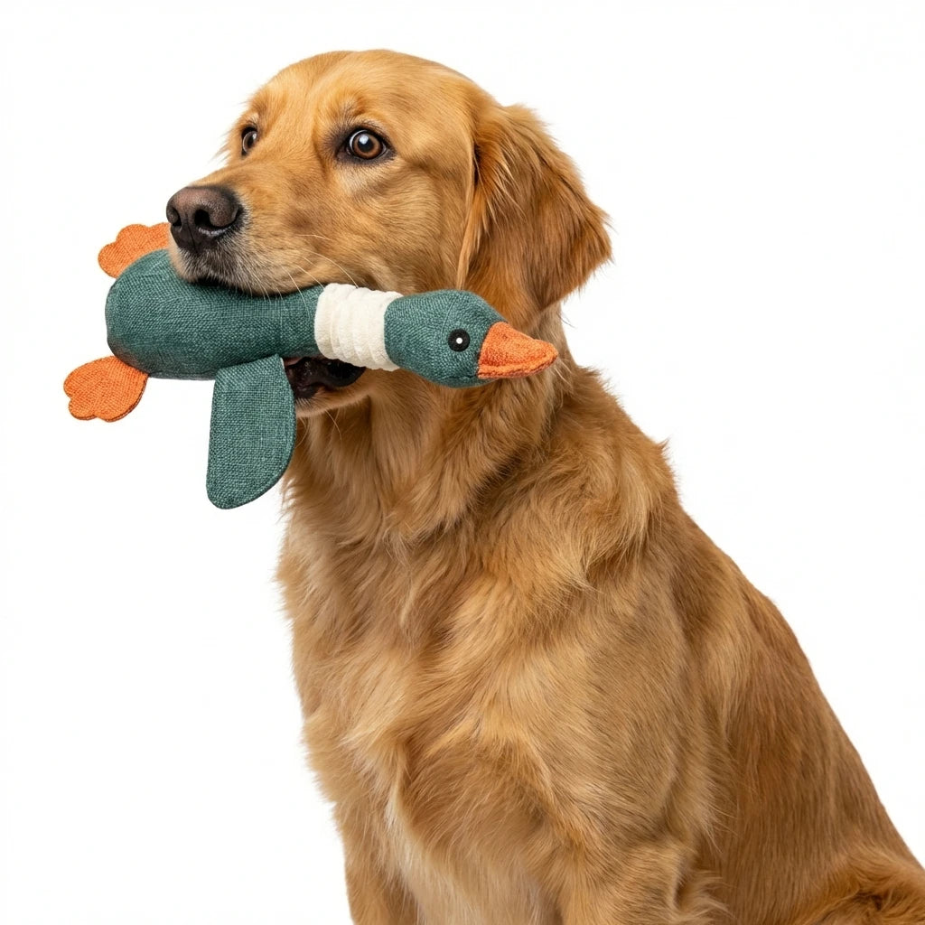 Premium Eco-Friendly Dog Toy: Duck-Shaped Linen Plush with Squeaker Chew & Teething Relief | Interactive Pet Supplies
