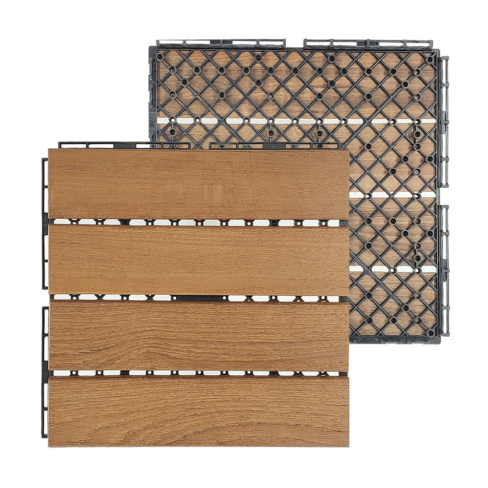 Wholesale Waterproof Interlocking Removable Outdoor Floor Tiles-Burma Teak Wood Oil Finish Anti-slip Groove 5 Year Warranty