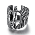 Retro Stainless Steel Guarding Angel Ring MC Biker Signet Rings for Men Women
