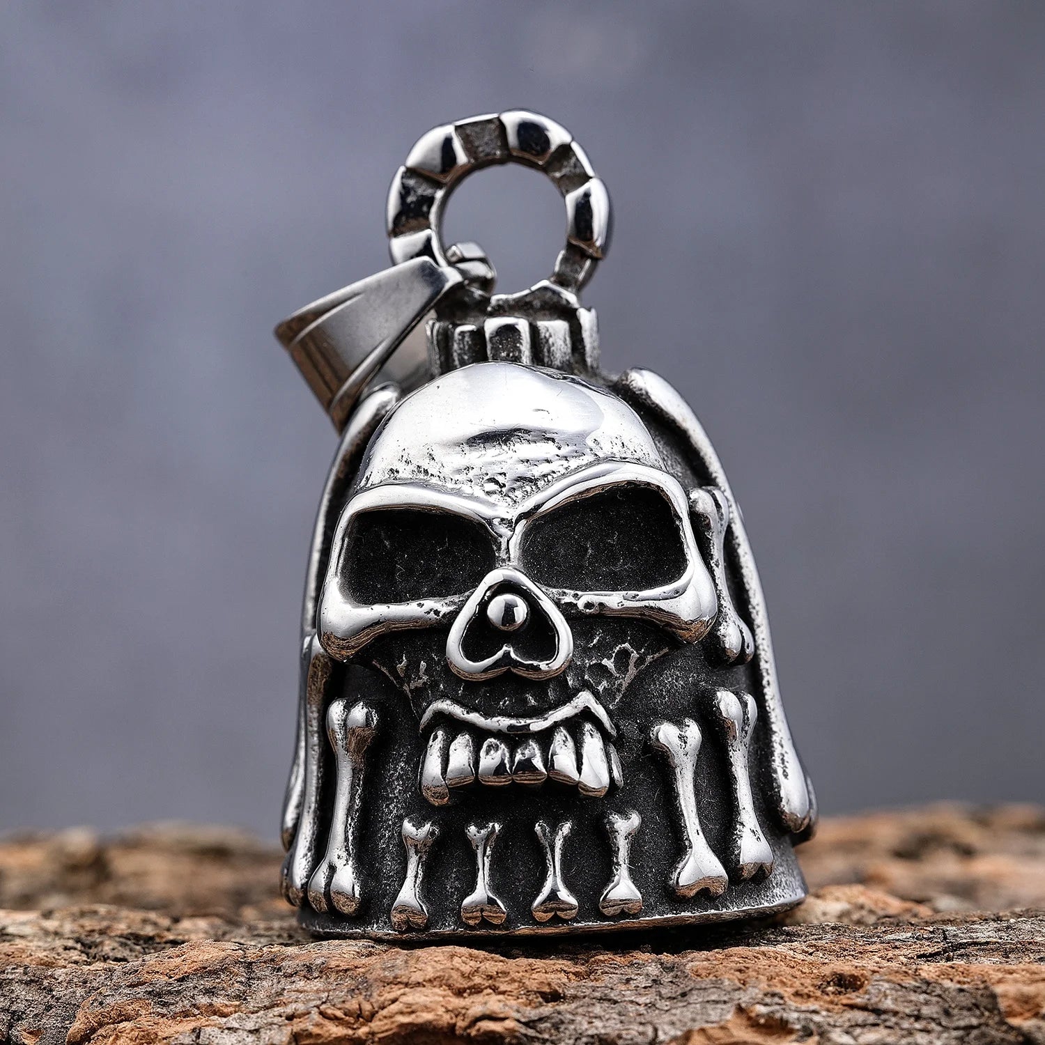 Heavy Duty Stainless Steel Punk Gothic Motorcycle Biker Bell Key Chain Pendant Necklace Motorcycle Riders