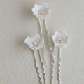 SLBRIDAL Handmade Porcelain Flower Alloy Freshwater Pearls Bridal Hair Pin Wedding Hair Sticker Hair Accessories Women Jewelry
