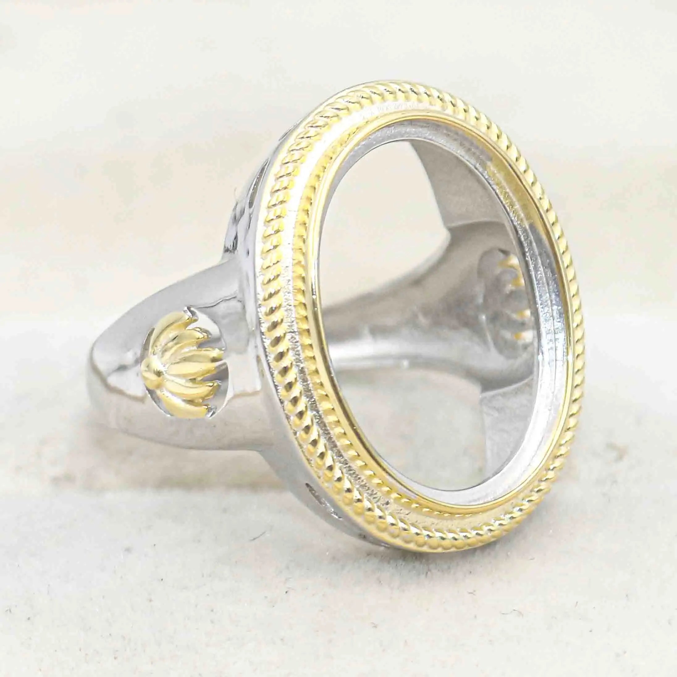 Sterling Silver 15*20mm Semi Mount Men's Ring Frame Empty Blank Bar Bezel Setting S925 Base Without Center Stone for DIY Inlay