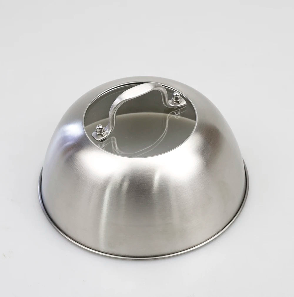 16 cm Custom Logo Burger Bell Heat Resistant Steel Grill Melting Dome Melting Hub with Glass Plate on Top