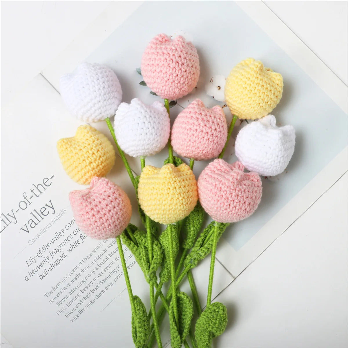 F504 Handmade Crocheted Flower Woven Silk Flower Tulip Knit Finished Ornament Gift Knitted Artificial Flowers for Mother's Day