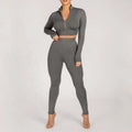 Women's Plaid Gym Suit Long-Sleeved 1/4 Zipper Crop Top High-Rise Yoga Leggings Elastic Waist Athletic Active Wear Small Order