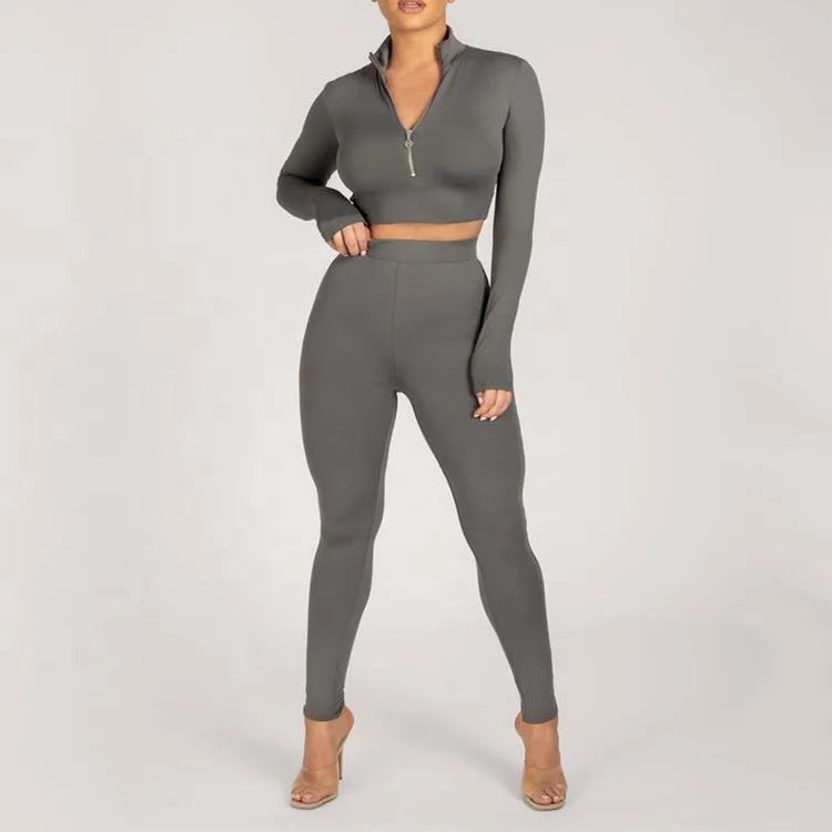 Women's Plaid Gym Suit Long-Sleeved 1/4 Zipper Crop Top High-Rise Yoga Leggings Elastic Waist Athletic Active Wear Small Order