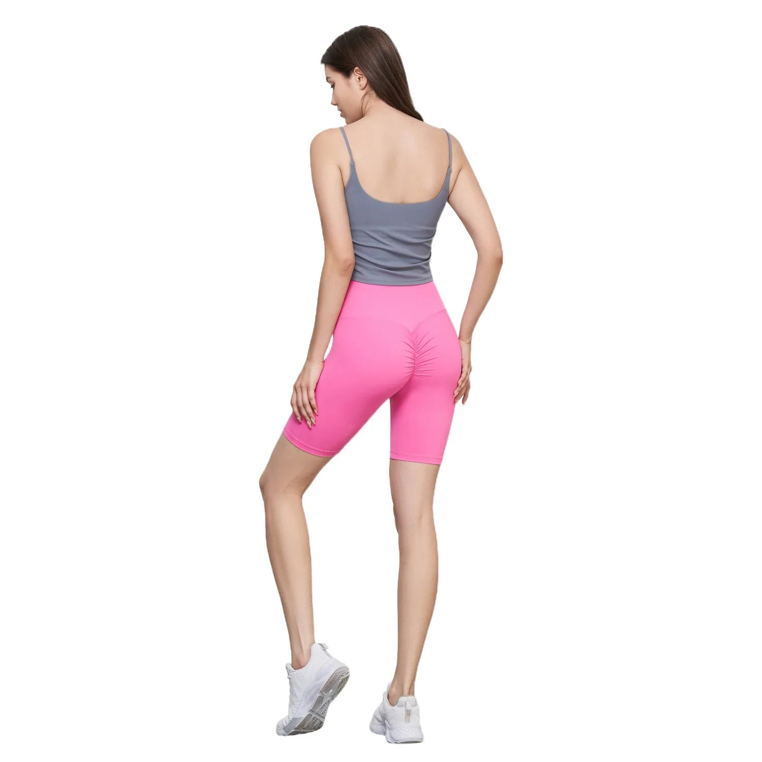Spring/Summer New Nude Yoga Tripartite Pants Women Pleated High Waist Hip Lifting Hot Pants No Awkwardness Thread Sports Shorts