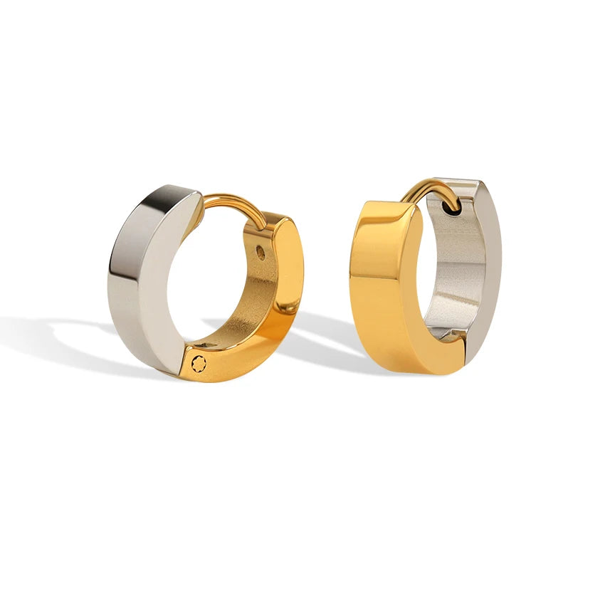 Minimalist Gold Plated Stainless Steel Huggie Hoop Earrings Fashion Jewelry for Daily Wear Two Tone Hypoallergenic