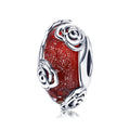 925 Sterling Silver Red Crystal Rose Charm Beads for Jewelry Making DIY Bracelet Accessories Romantic Gift for Her Women SCC1030