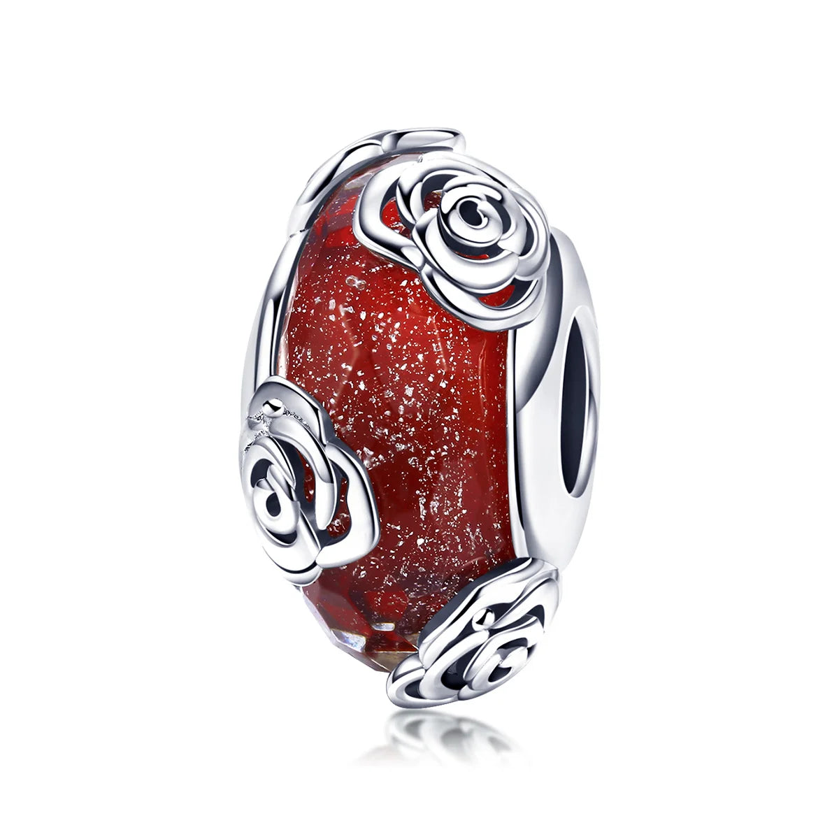 925 Sterling Silver Red Crystal Rose Charm Beads for Jewelry Making DIY Bracelet Accessories Romantic Gift for Her Women SCC1030