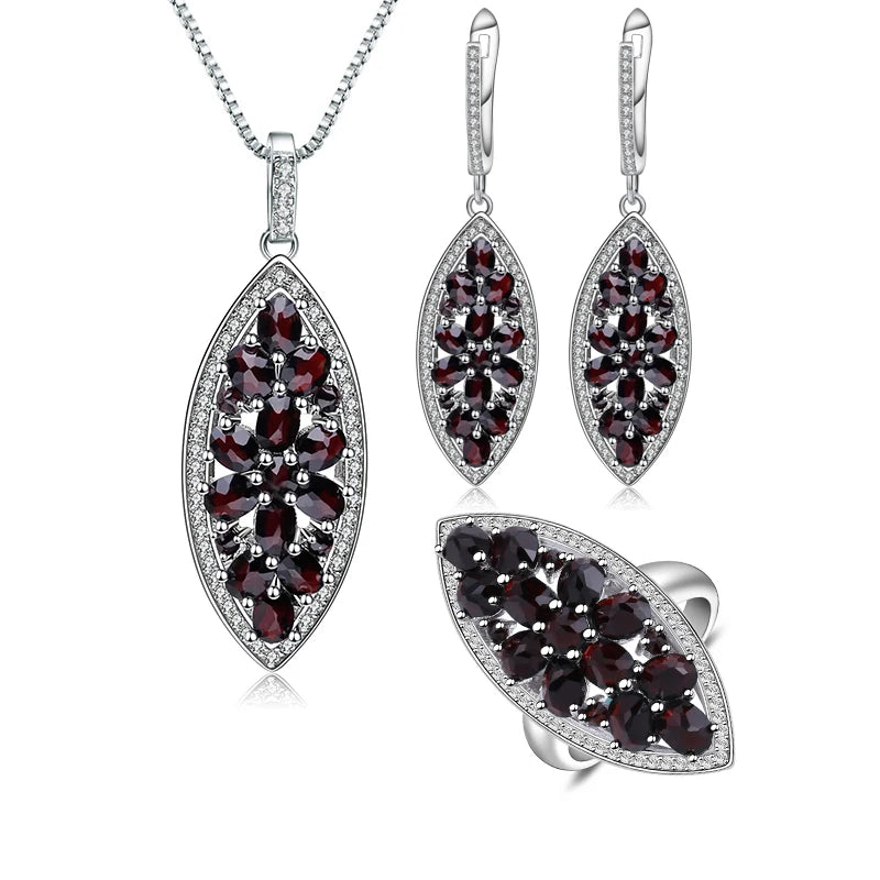 A3256 Abiding Jewelry New Arrival Natural Black Garnet Gemstone Western Sterling Jewelry Silver 925 Jewellery Set