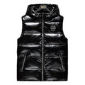 High Quality Hot Selling Winter Warm Sleeveless Gilet Bubble Jackets Custom Shiny PU Leather Hoodie Puffer Vest for Men