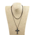 Punk Link Chain Jewelry 2 Layer Black Gun Plated Alloy Chain Necklace Black Crystal Alloy Cross Pendant Necklace