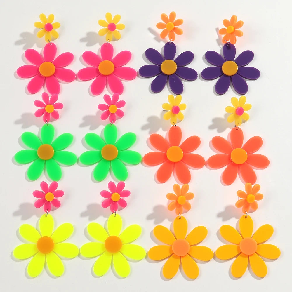 Factory Wholesale Fashion Women's Drop Earrings Trend Fresh Small Daisy Plastic Splicing Exaggerated Flowers Earrings