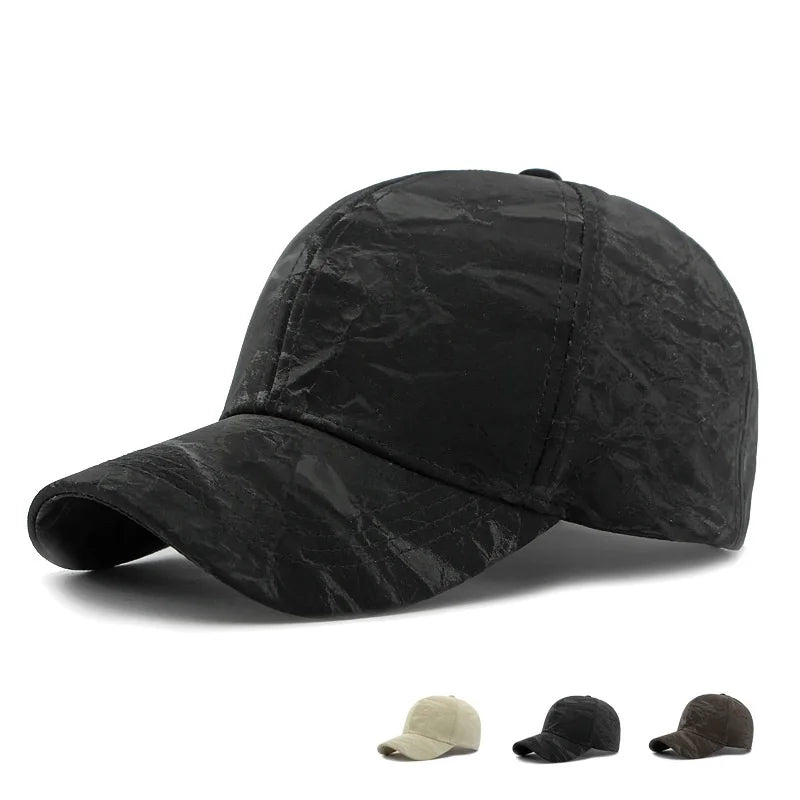 Korean Fashion Spring Autumn New Polished Pu Hardtop Baseball Cap Womens Leisure Shade Hats for Men Baseball Cap