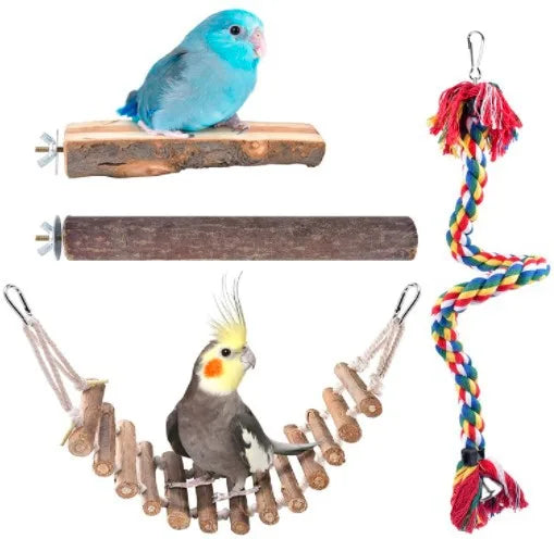 Durable Bird Toy for Parrots Soft Wood Springboard Jump Ladder Birdhouse Bridge Swing Log Station Bird Molar Toy Bag Packaging