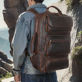OEM ODM Custom Vintage Genuine Leather Men's Long Backpack Vintage Outdoor Travel Bag Crazy Horse Cowhide Laptop Backpack Bag