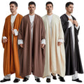 2024 New Arrival Men's Polyester Robe Solid Color Muslim Clothes Loose Kimono Abaya Thobes Plus Size for Arab Muslim Men