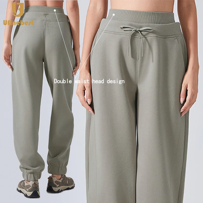 Custom Women's Stacked Jogging Sportswear Spring and Winter Style Plus Fleece Sports Leisure Sports Pants