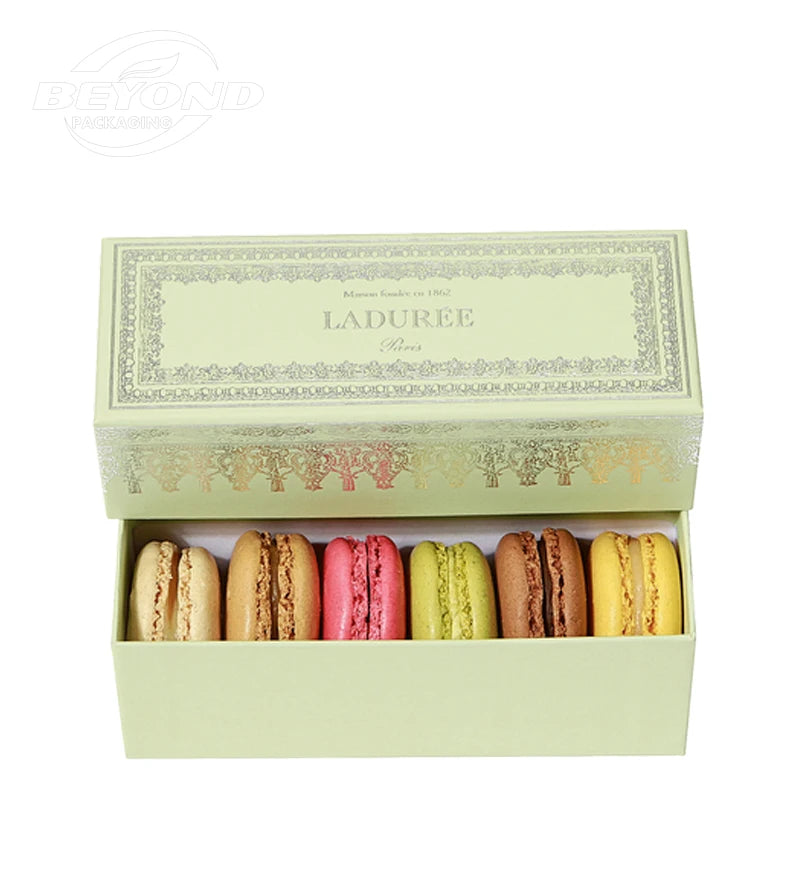 Wholesale Custom Luxury Gift Food Paper Packaging Sweet Cookie Macaron Biscuit Pink Green Gift Box with Plastic Tray Pastry Lid