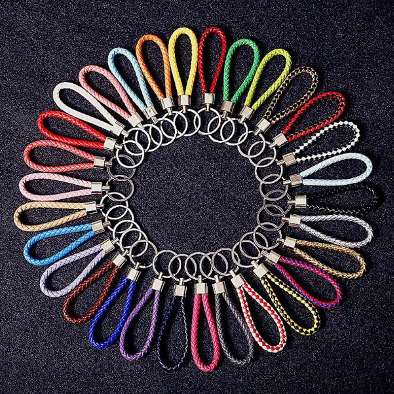 Woven Braid Leather Rope Car Key Chain Keyring Gifts Leather Strap Cord Rope Keychain Handle Strap Keyring