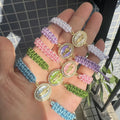 Metal Zircon Shell St Jude Thaddeu Charm Jewelry Colorful Crystal Macrame Braided Charm Bracelets for Religions Women