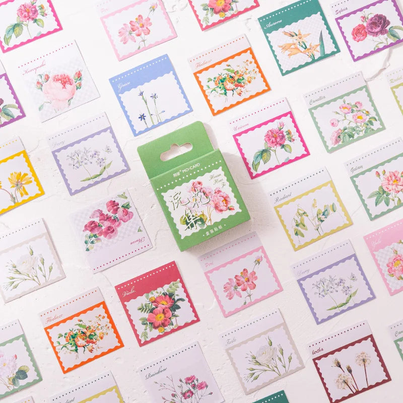 46-Piece Raccoon Flowers Set Fresh Plant Journal DIY Decorative Sealed Stickers Paper Box-Packed for Better Visibility