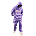 KY Patch Pocket DTG Print Hoodie Acid Washed Sweatsuit Distressed Applique Print Flared Tracksuit