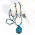 JH New Fashion Bohemian 6mm Natural Stone Crystal Glass Mixed Knot Necklace Spot Stone Drop Pendant Necklace Sweater Chain