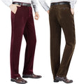 Mens Corduroy Pants Classic Official Business Slacks High Waisted Straight Leg Trousers Stretch Pants