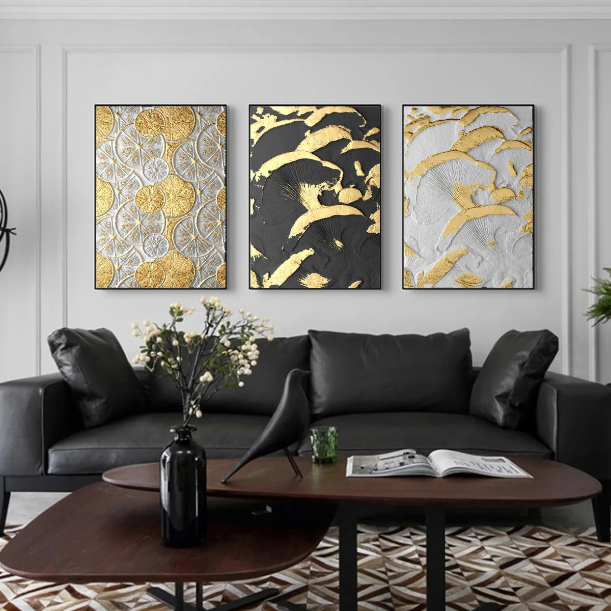 Luxury Gold Black Relief Canvas Home Living Room Decor Art Wall Hangings Poster