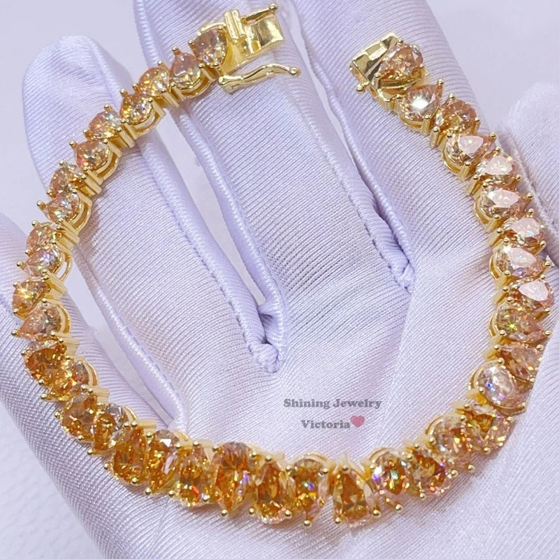 Guangzhou Shining Jewelry 18K Yellow  Gold Plating Over Silver Iced Out Champagne Color Moissanite Tennis Bracelet