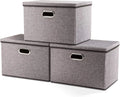 Home Closet Organizers with Lids Large Cotton Linen Fabric Folding Kids Toy Foldable Cotton Storage Box Bins Clothes Organizer