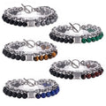 Lava Stone Tiger Eye Polish Black Agate Stainless Steel Chain Men Bracelet ST059