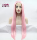 LINDAL Straight Light Pink Lace Front Wig Pre Plucked Glueless Synthetic Long Straight Wear and Go Lace Front Wig Cosplay Daily