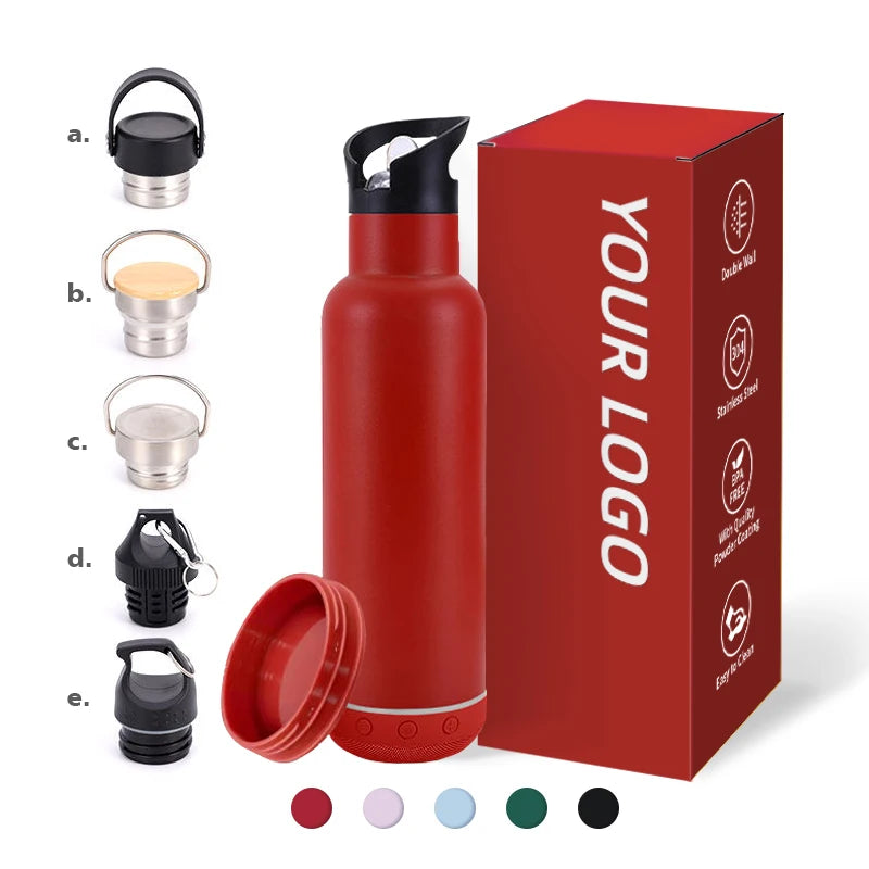 Custom Sport Vacuum Flask With Speaker Wireless Music Cup Stainless Steel Insulated Thermo Bottle With Rubber Bottom