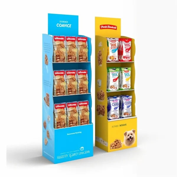 Retail Blank FSDU Corrugated Paper Food Cardboard Floor Display Racks Pallet Display Boxes for Pet Treats