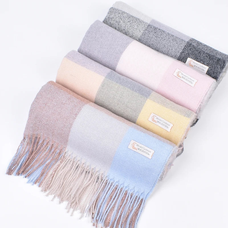 Winter Shawl Tassel Plaid Unisex Winter Scarf Acrylic Winter Thick Shawl Shawls Customized logo Design Pashmina Scarf Cashmere