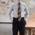 New Arrival Italian Formal Mandarin Collar Striped Long Sleeve Breathable Anti-Wrinkle Men's Business Non-Iron Spring Shirt