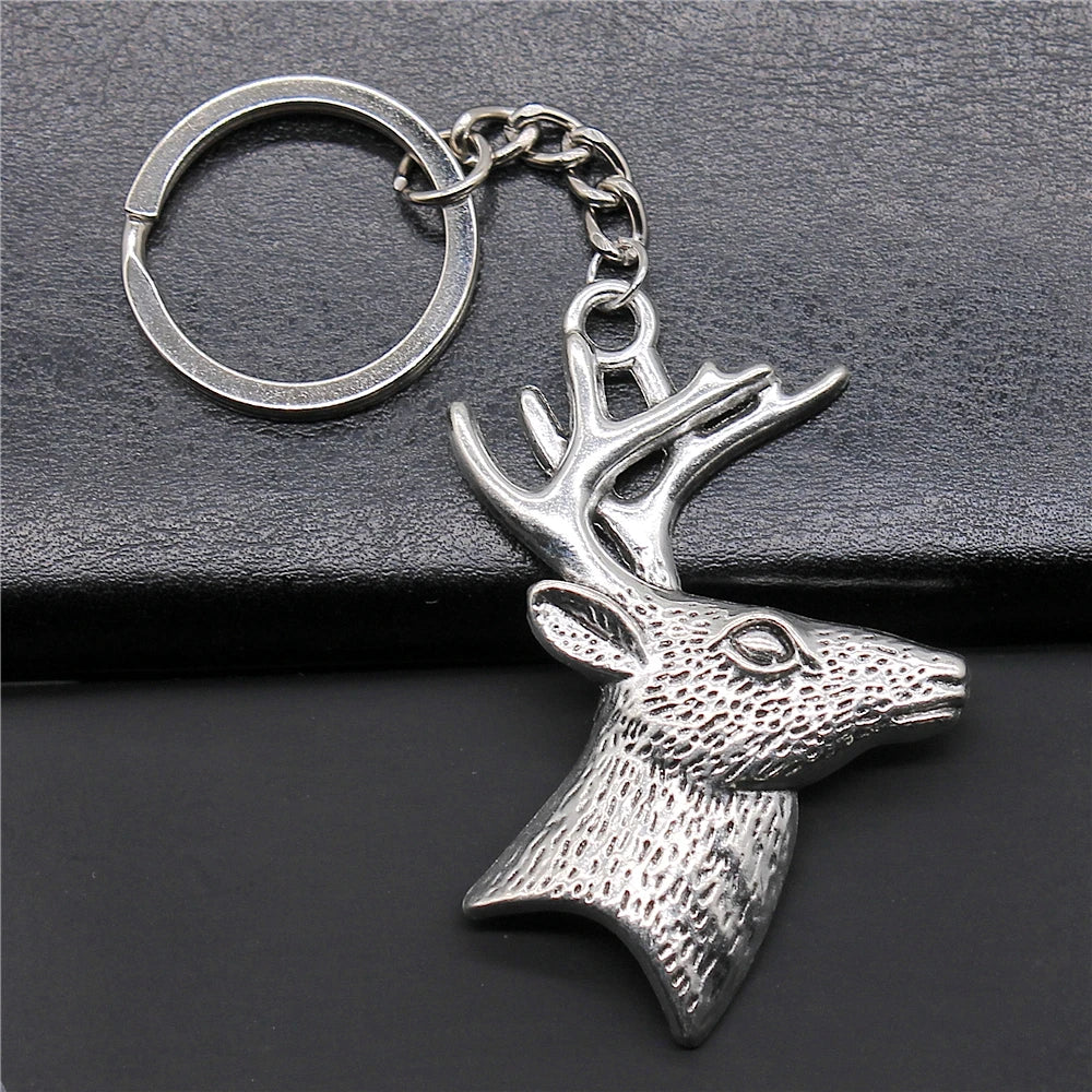 60x43mm Antique Silver Plated Antique Bronze Plated Metal Alloy Deer Head With Antlers Key Chain Souvenirs Gift P1-ABD-C10404