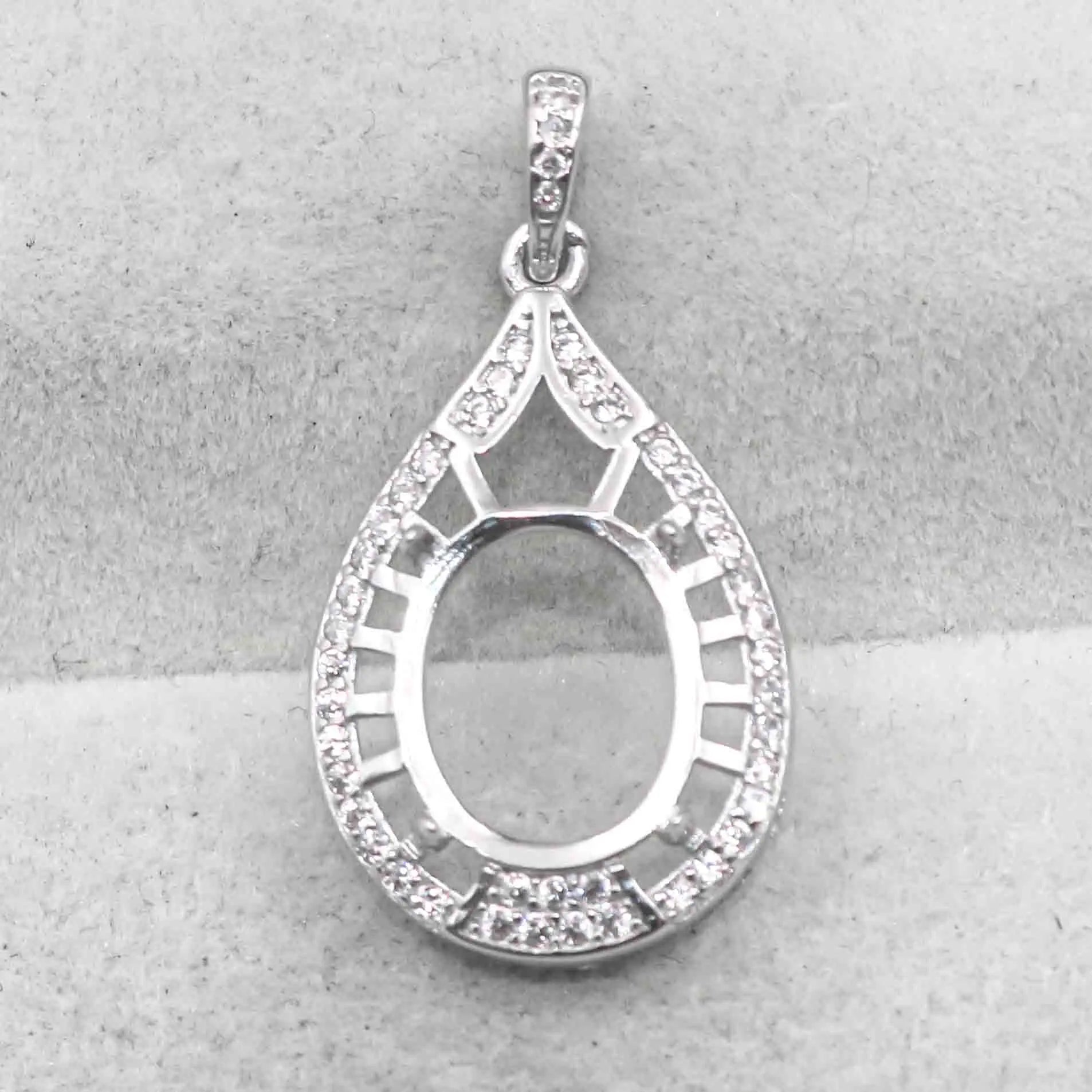Sterling Silver 10*12mm Semi Mount Pendant Empty Frame Blank Support Setting S925 Base Holder Without Center Stone for DIY Inlay