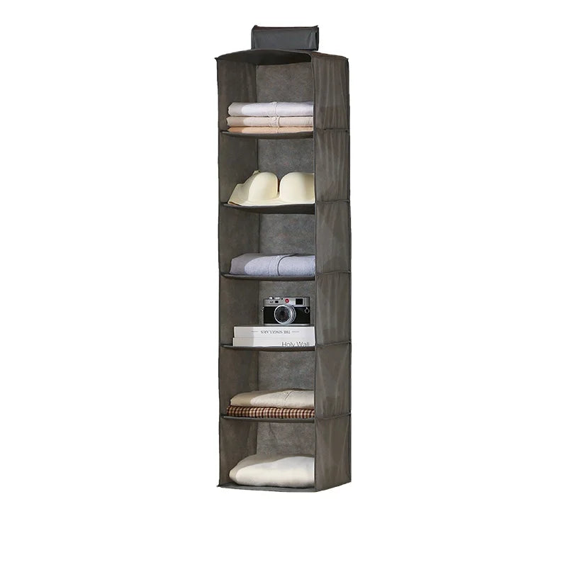 Hanging Closet Organizer and Storage 6-Shelf Closet Hanging Storage Shelves Grey Hanging Storage Box