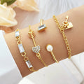 New Gold Plated Geometric Crystal Bracelets Set for Women Fashion Jewelry Heart Lock Key Arrow Charm Bracelet Bangle
