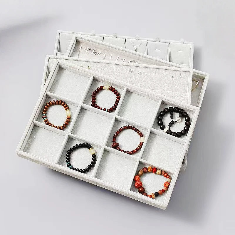 Nice Gray Velvet Rings Necklace 12 24 30 Compartments Jewelry Display Tray